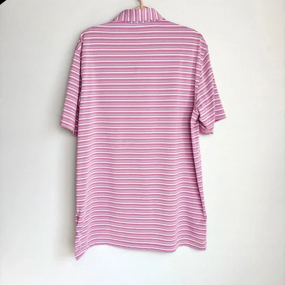 Peter Millar Summer Comfort Golf Polo Men Sz L Blue White Pink Stripe Preppy EUC - Picture 12 of 15